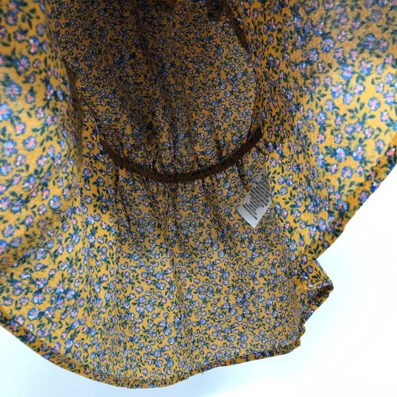 Monteau Mustard blue Floral V-neck Peplum Hem Top size S - Picture 10 of 13
